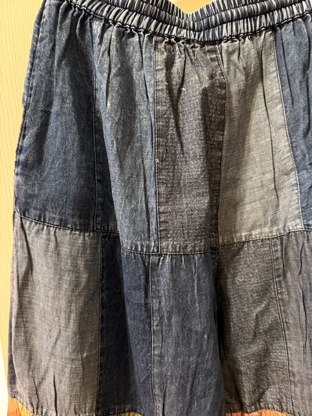 Boho Patchwork Wide-Leg Pants in Denim Blue and Multicolor - Picture 9 of 9